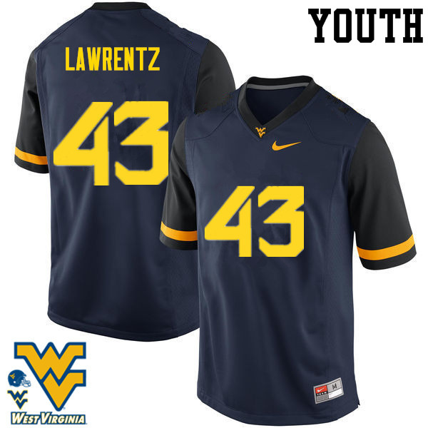 Youth #43 Tyler Lawrentz West Virginia Mountaineers College Football Jerseys-Navy - Click Image to Close